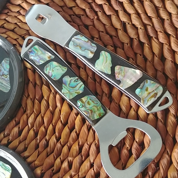 Vintage genuine N.Z. paua shell coin coaster set - Picture 10 of 12